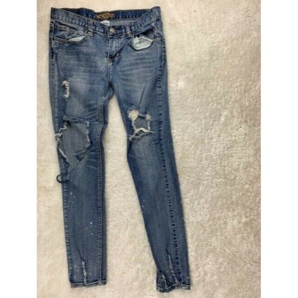 Revolt Size 7 Womens Jeans Destroyed Rip Torn Distressed Low Rise Skinny… - Picture 1 of 4